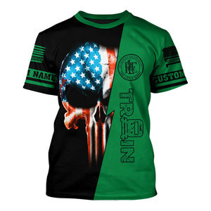 Railspirit Personalized Pittsburgh And Lake Erie Railroad T-Shirt Train Skull American Flag Shirt All Over Print