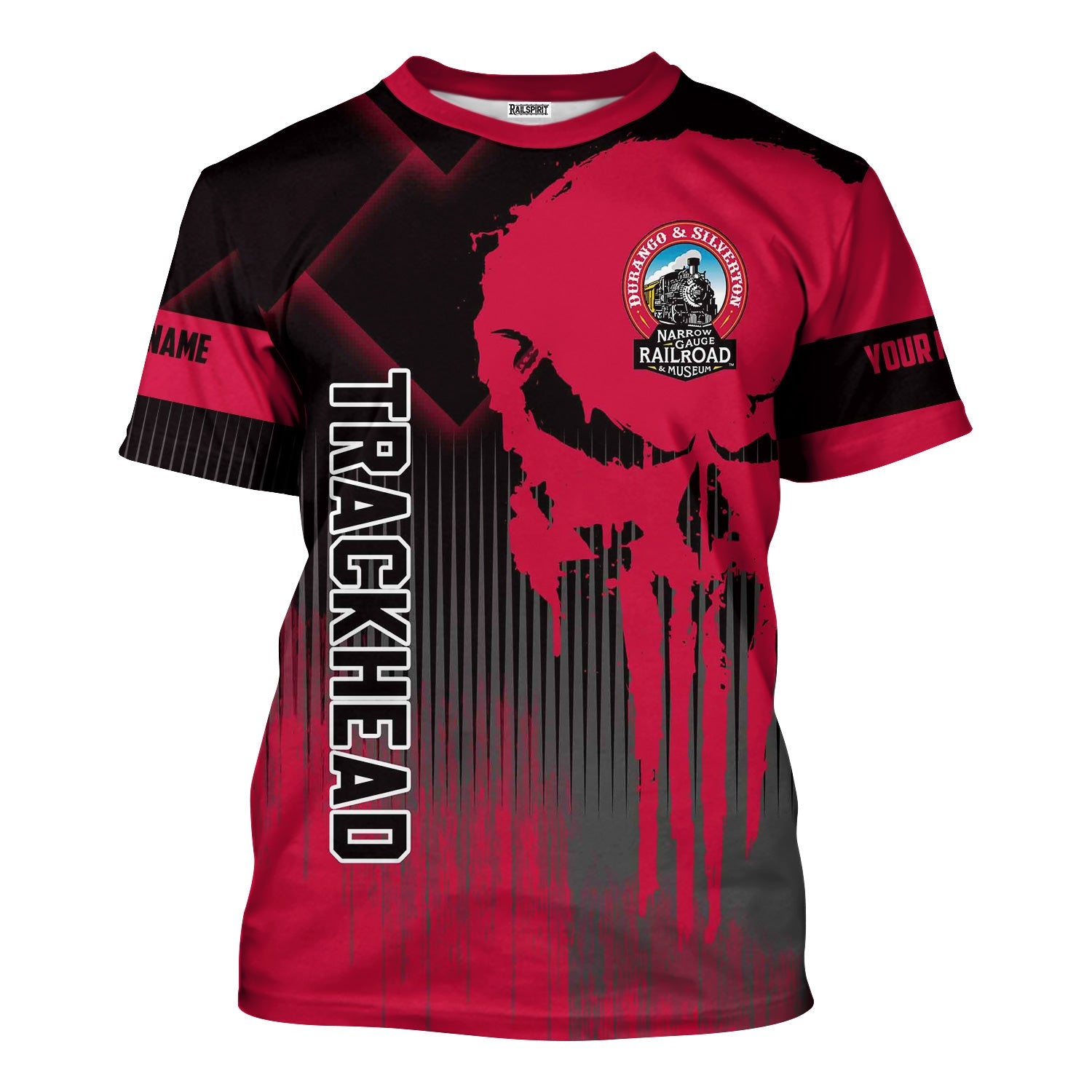 Railspirit Personalized Durango And Silverton Narrow Gauge Railroad T-Shirt Skull Design with Custom Job Train Shirt for Trackhead Crew