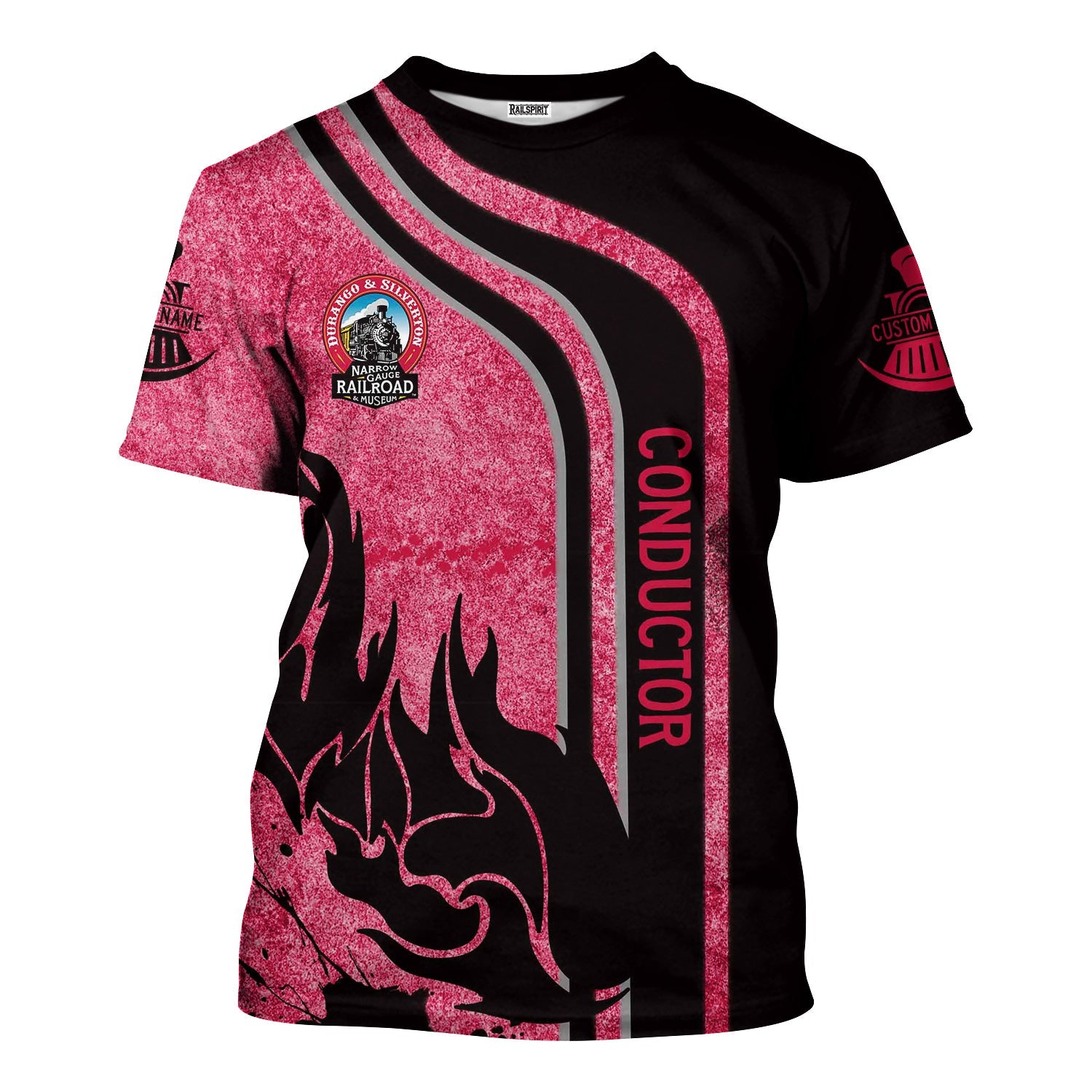 Railspirit Personalized Durango And Silverton Narrow Gauge Railroad T-Shirt Flame Design with Custom Job Position Train Shirt