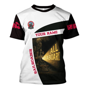 Railspirit Personalized Durango And Silverton Narrow Gauge Railroad T-Shirt All Aboard Steam Train Movie Projector Style Shirt