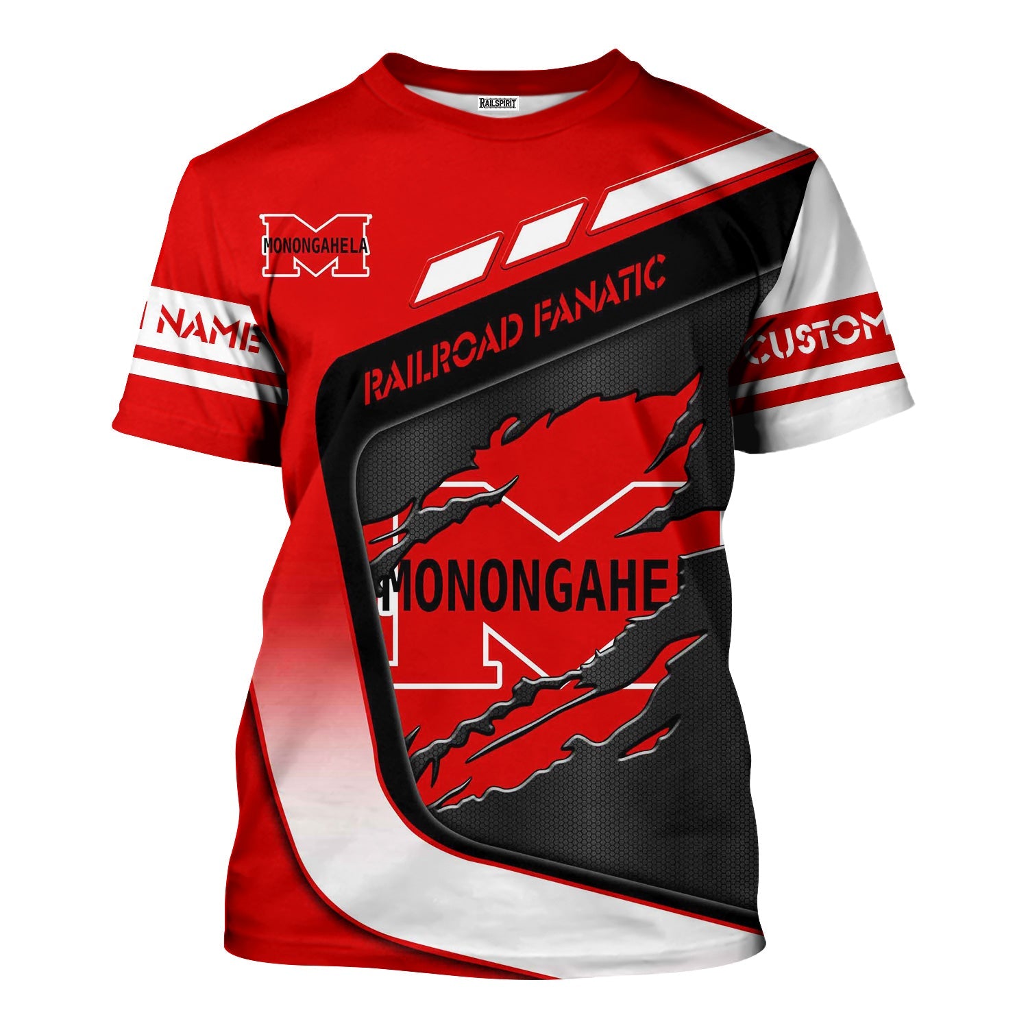 Railspirit Personalized Monongahela Railroad T-Shirt Ripped Texture Style Train Shirt For Railroad Fanatic