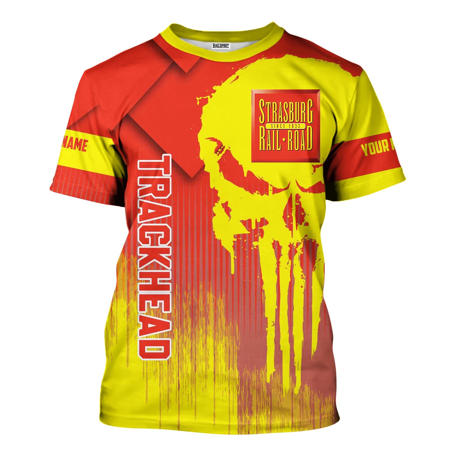 Railspirit Personalized Strasburg Railroad T-Shirt Skull Design with Custom Job Train Shirt for Trackhead Crew