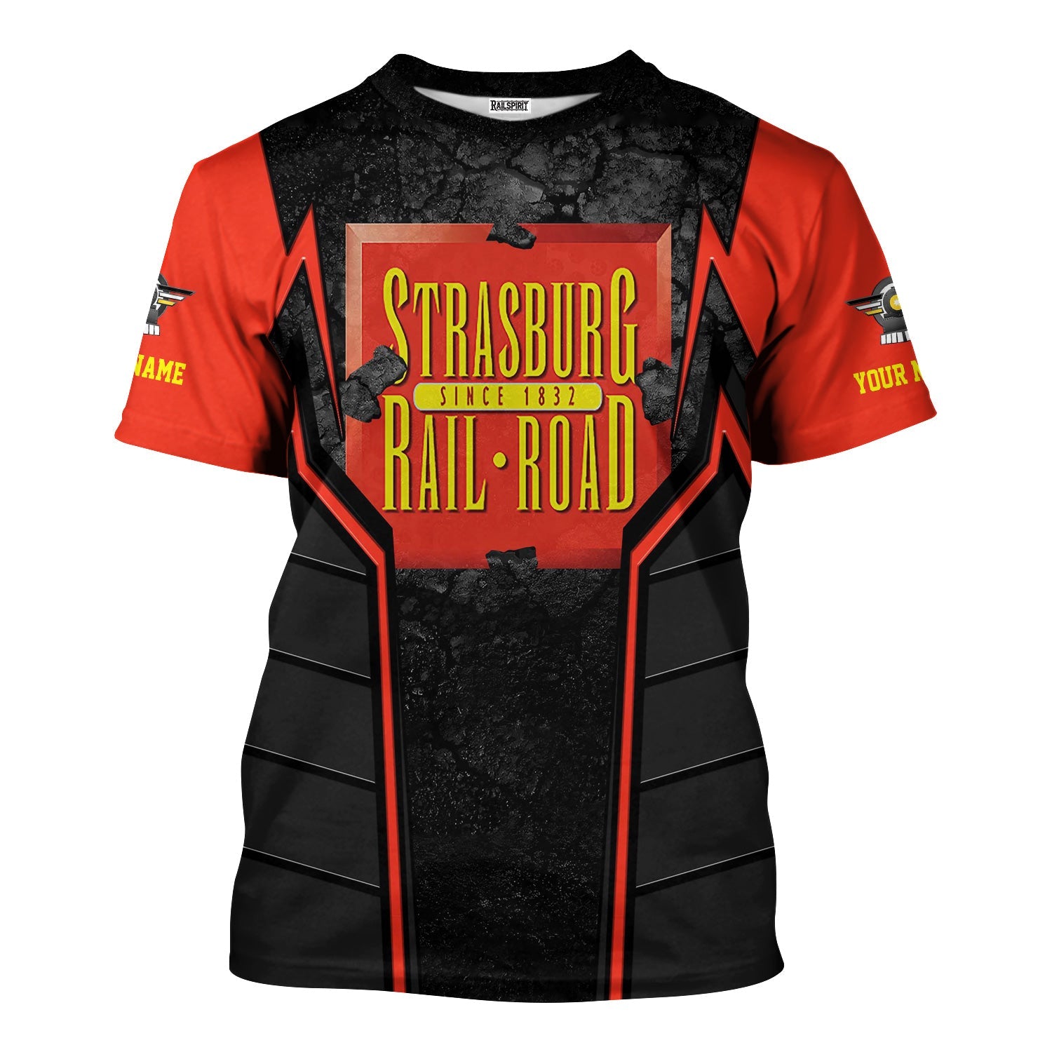 Railspirit Personalized Strasburg Railroad T-Shirt Cracked Metal Design Train Shirt for Rail Enthusiasts