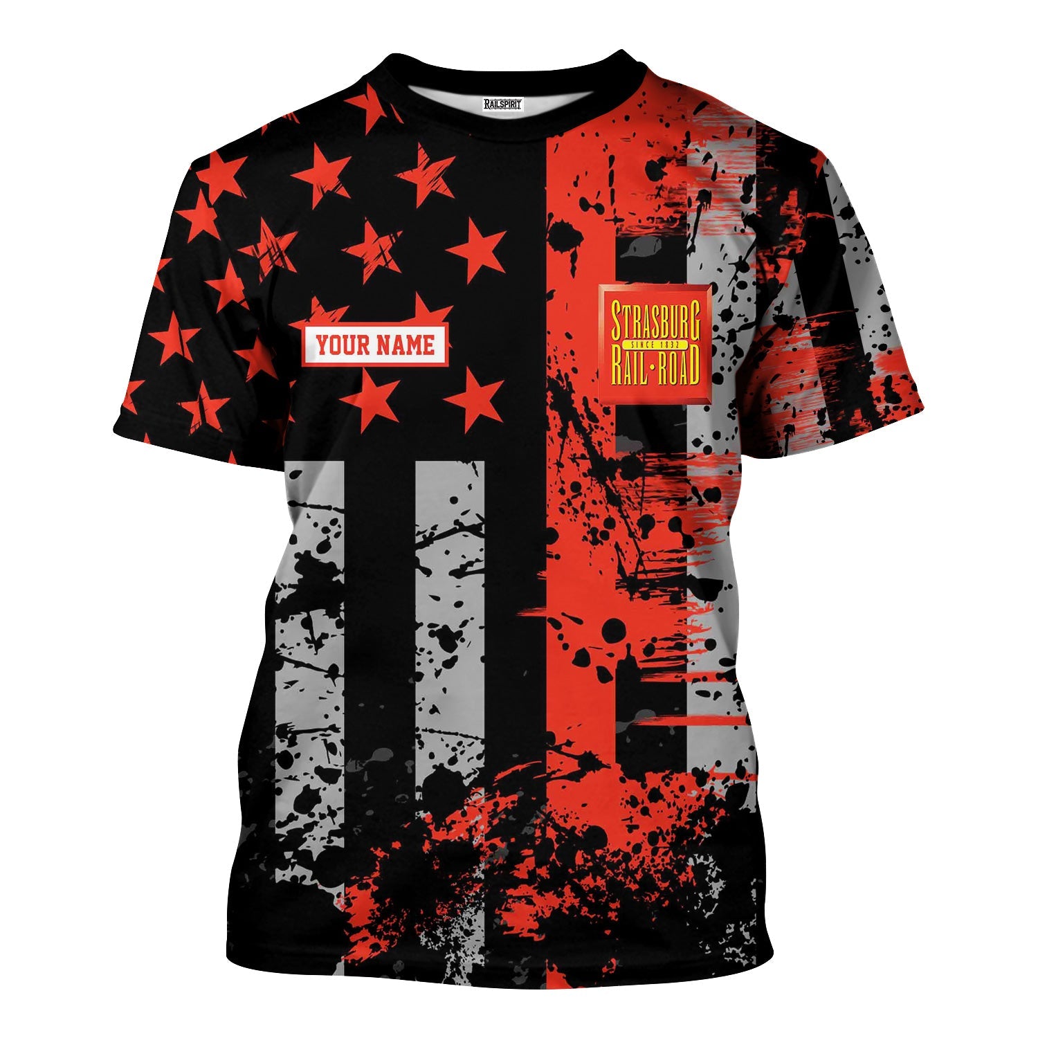 Railspirit Personalized Strasburg Railroad T-Shirt Artistic Paint American Flag Style Train Shirt