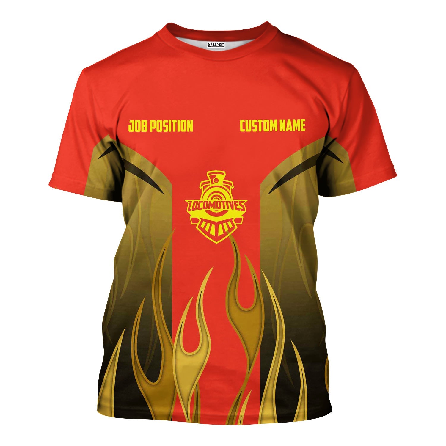 Railspirit Custom Name and Job Title Strasburg Railroad T-Shirt Flame Graphic Train Shirt
