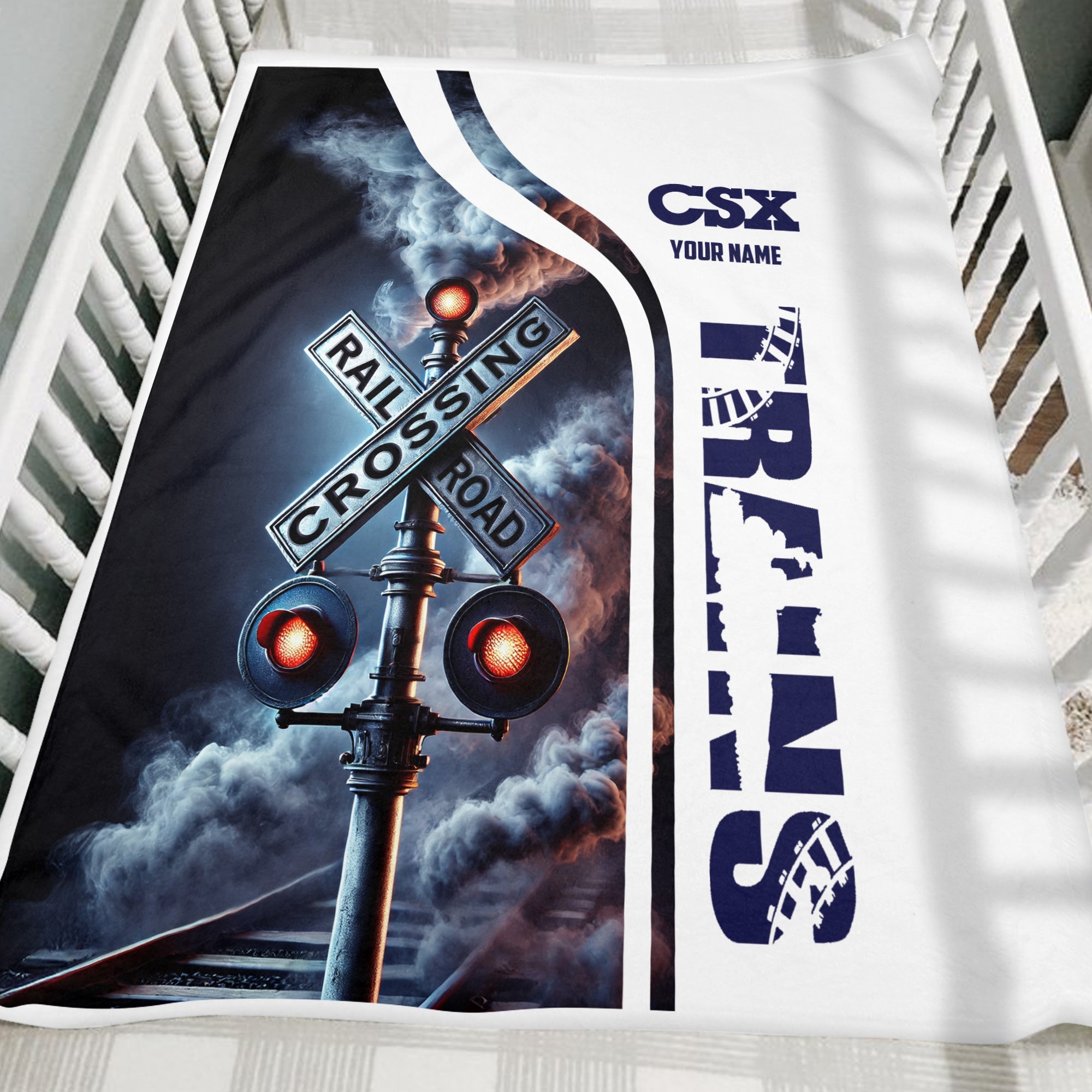 Railspirit Personalized CSX Transportation Railroad Blanket Railroad Crossing Sign Blanket All Over Print