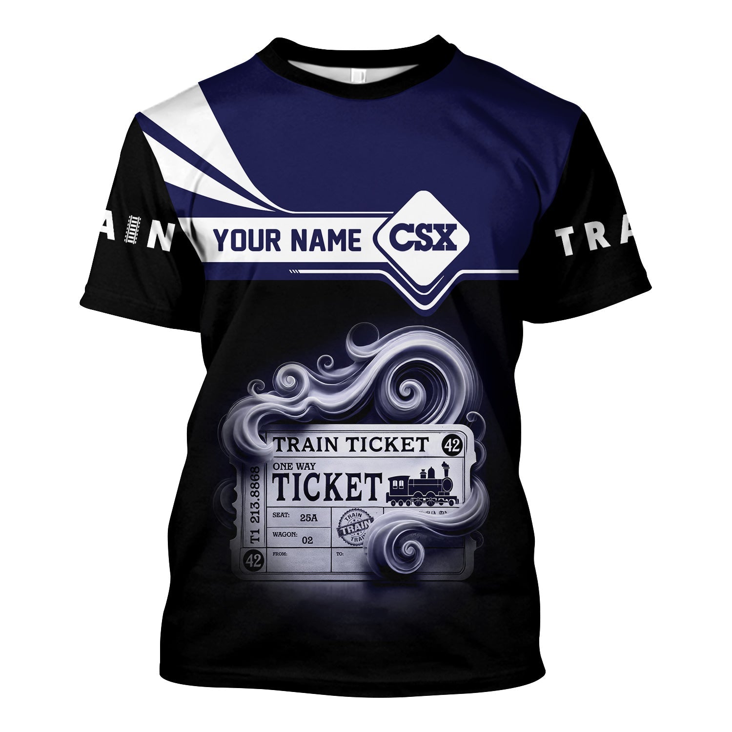 Railspirit Personalized CSX Transportation Railroad T Shirt Train Ticket American Locomotive Printed Train