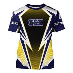 Railspirit Personalized CSX Transportation Railroad T-Shirt Lightning Graphic Style Shirt Gift Idea For Train Lover