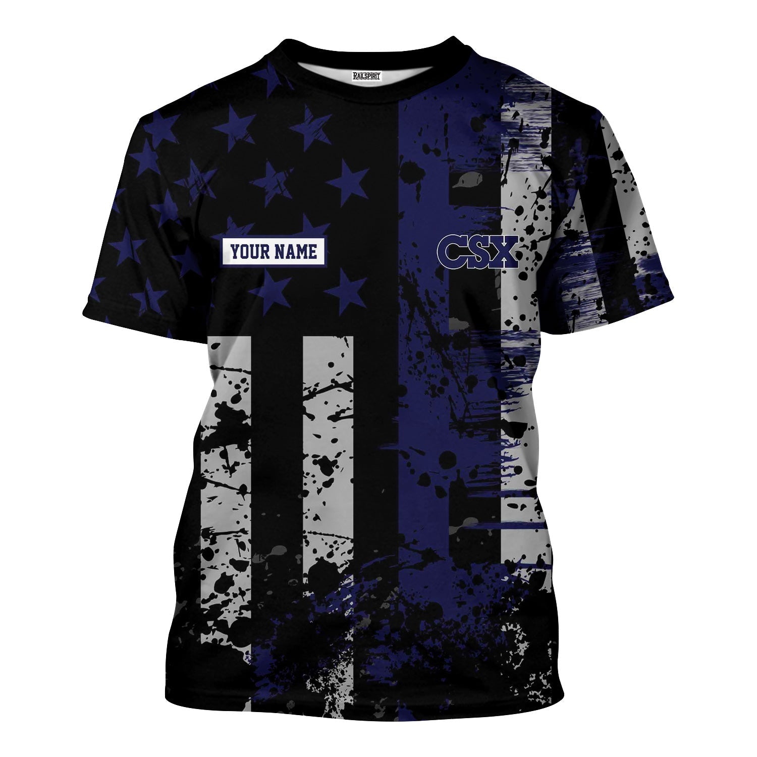 Railspirit Personalized CSX Transportation Railroad T-Shirt Artistic Paint American Flag Style Train Shirt
