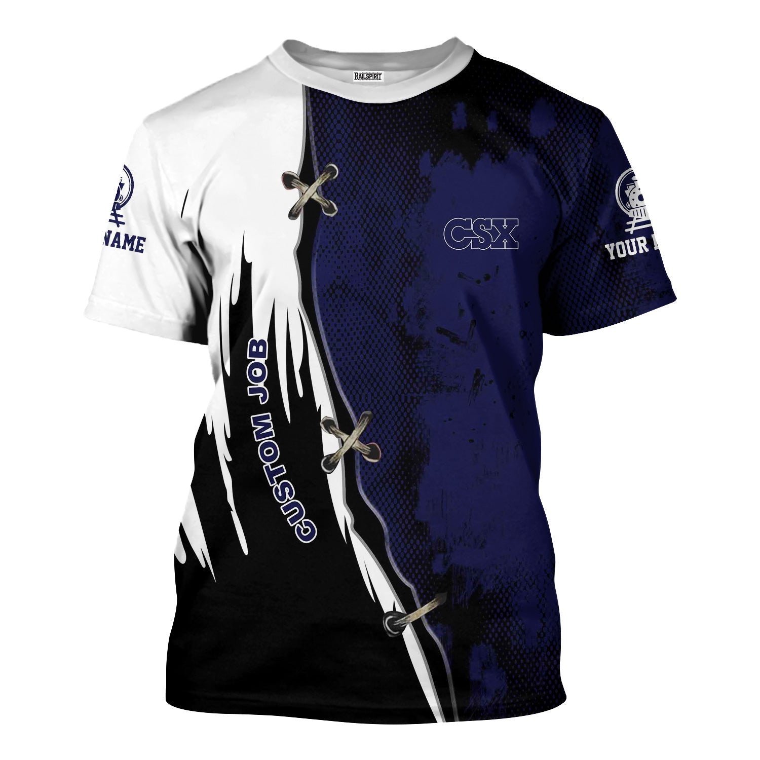 Railspirit Personalized CSX Transportation Railroad T-Shirt Retro Stitches Design with Custom Position Train Shirt