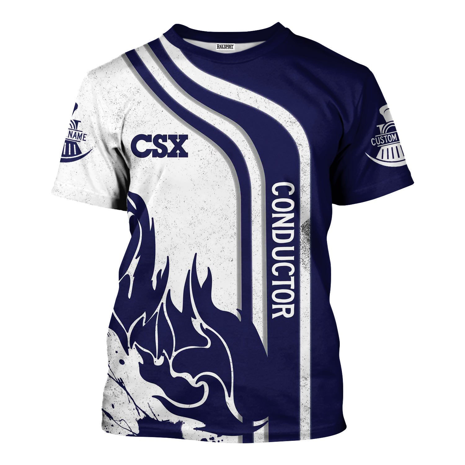 Railspirit Personalized CSX Transportation Railroad T-Shirt Flame Design with Custom Job Position Train Shirt