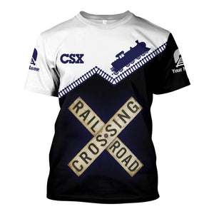 Railspirit Personalized CSX Transportation Railroad T Shirt Railroad Crossing Printed Train Track Shirt