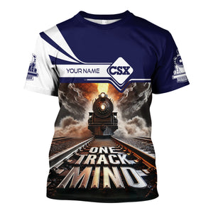 Railspirit Personalized CSX Transportation Railroad T Shirt One Track Mind Train Printed Shirt