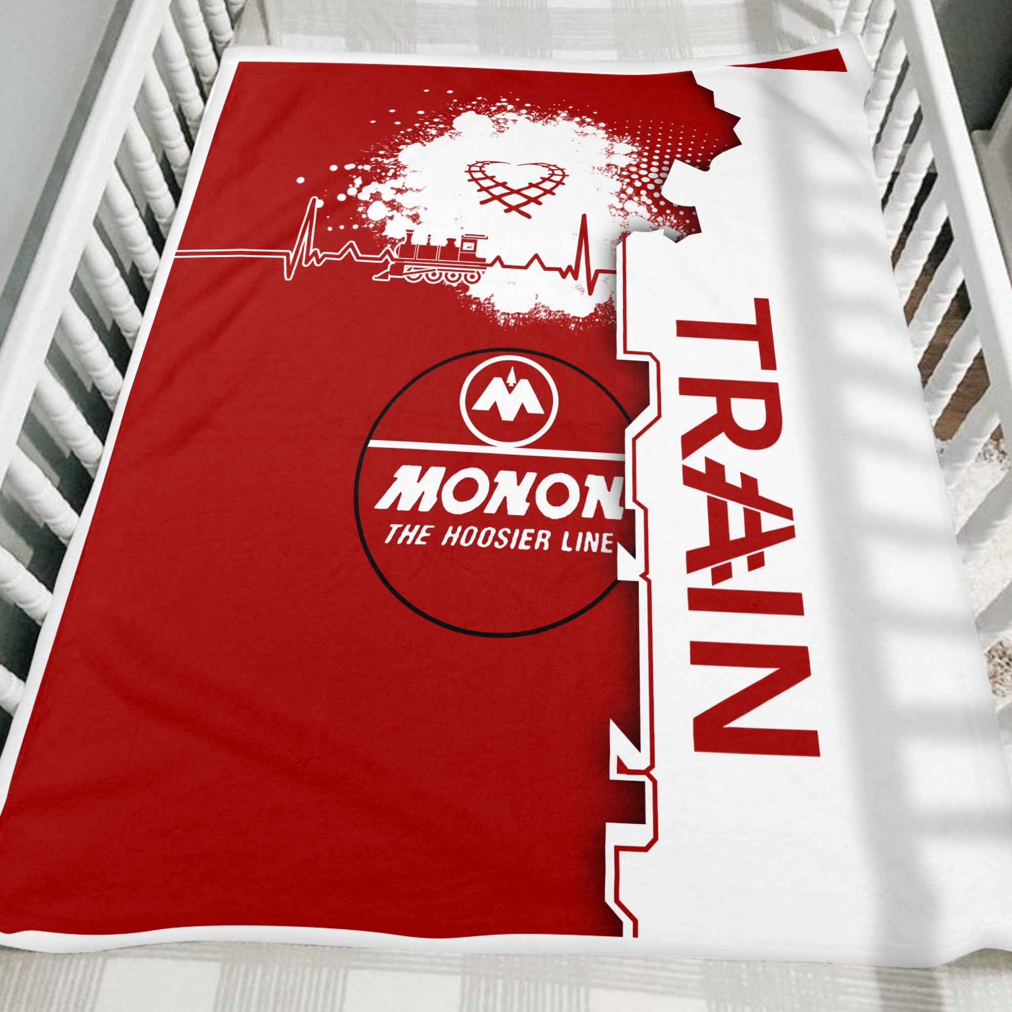 Railspirit Monon Railroad Blanket Engine Heartbeat and Track Love Style Blanket Gift Idea For Train Lovers