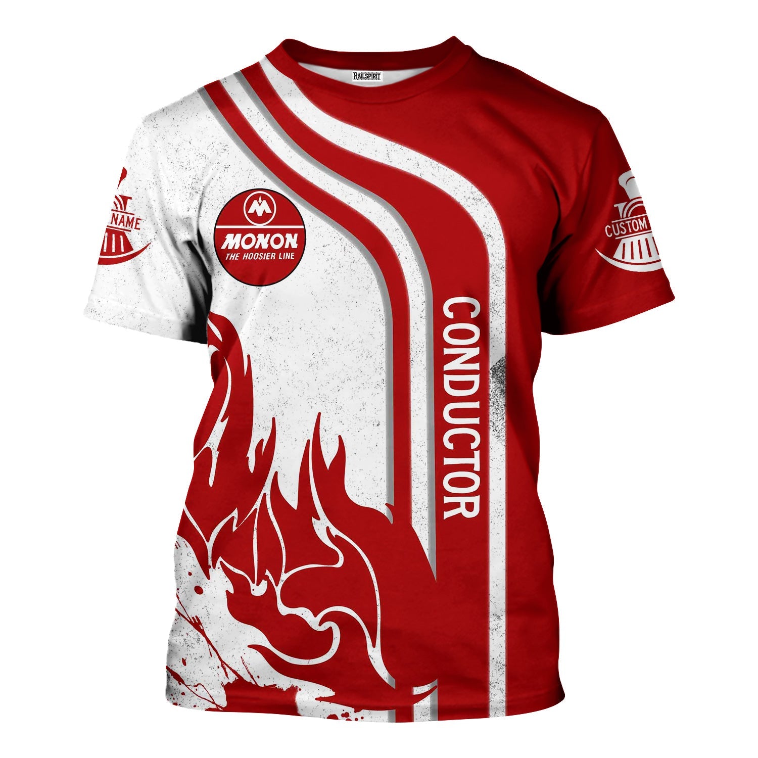 Railspirit Personalized Monon Railroad T-Shirt Flame Design with Custom Job Position Train Shirt