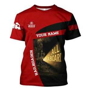 Railspirit Personalized Monon Railroad T-Shirt All Aboard Steam Train Movie Projector Style Shirt