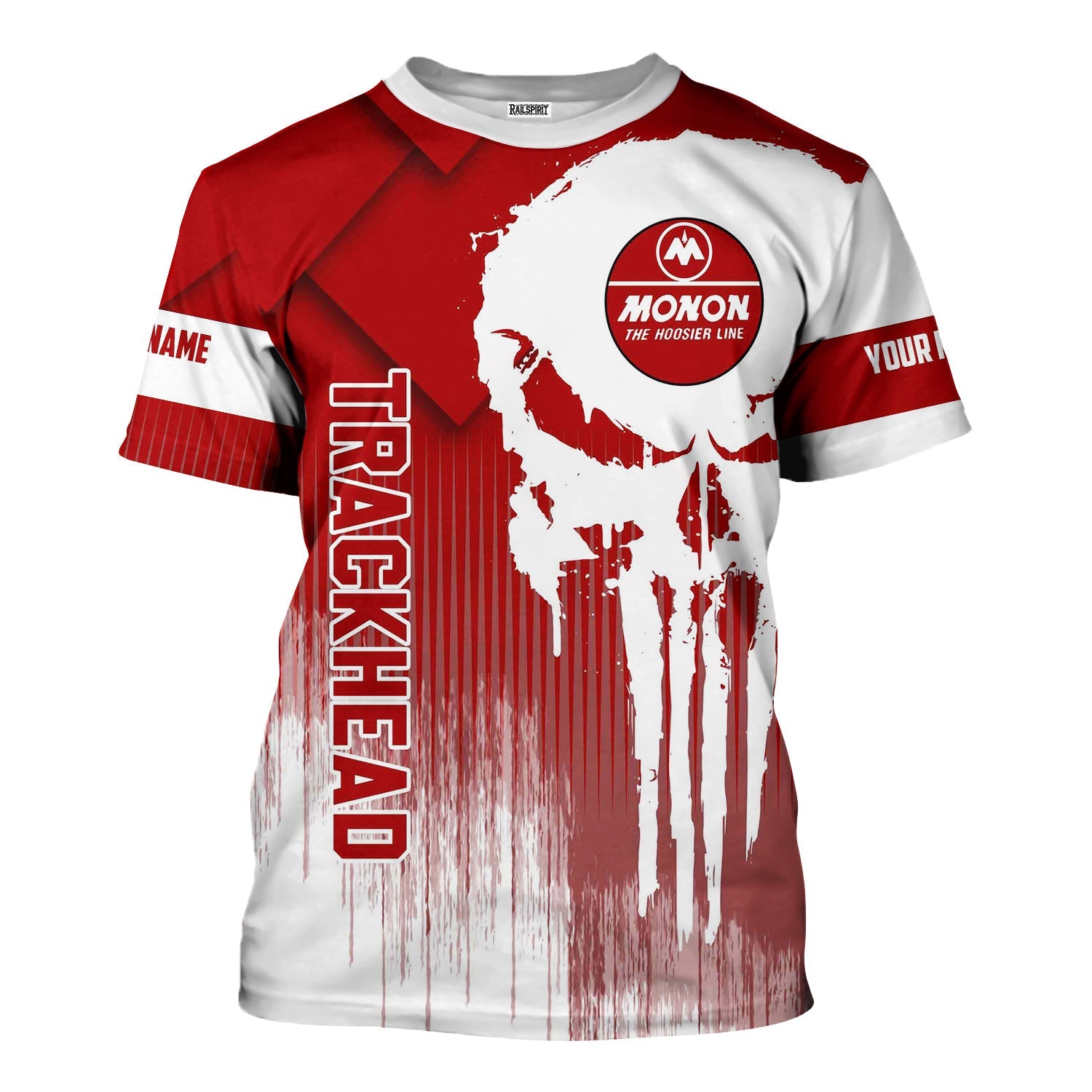 Railspirit Personalized Monon Railroad T-Shirt Skull Design with Custom Job Train Shirt for Trackhead Crew