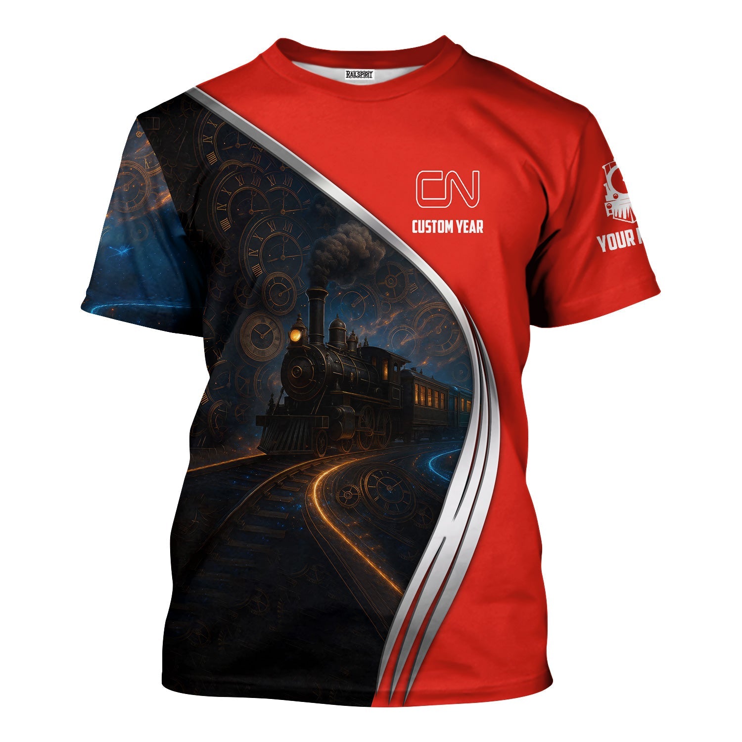 Railspirit Personalized Canadian National Railroad T-Shirt Steampunk Locomotive with Custom Year Train Shirt