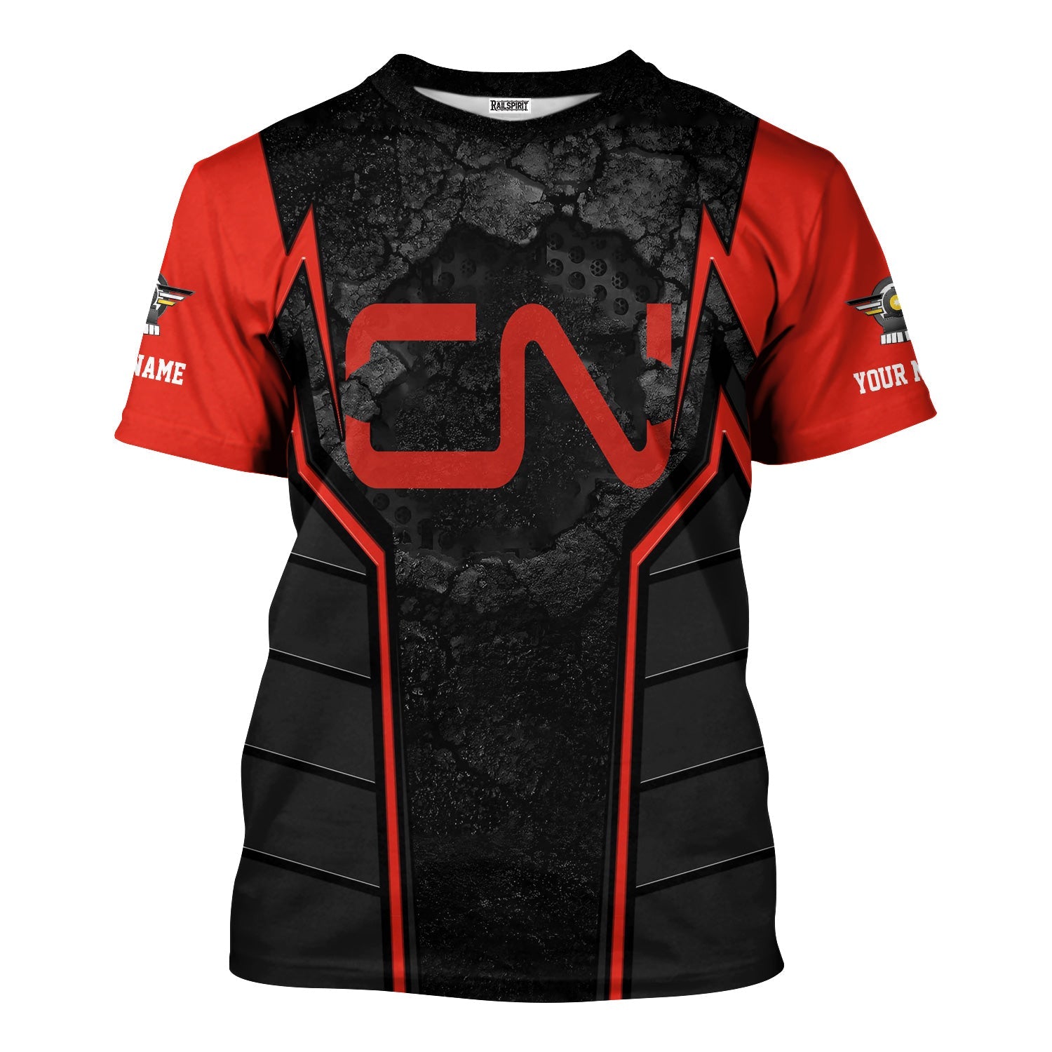 Railspirit Personalized Canadian National Railroad T-Shirt Cracked Metal Design Train Shirt for Rail Enthusiasts