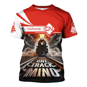Railspirit Personalized Canadian National Railroad T Shirt One Track Mind Train Printed Shirt