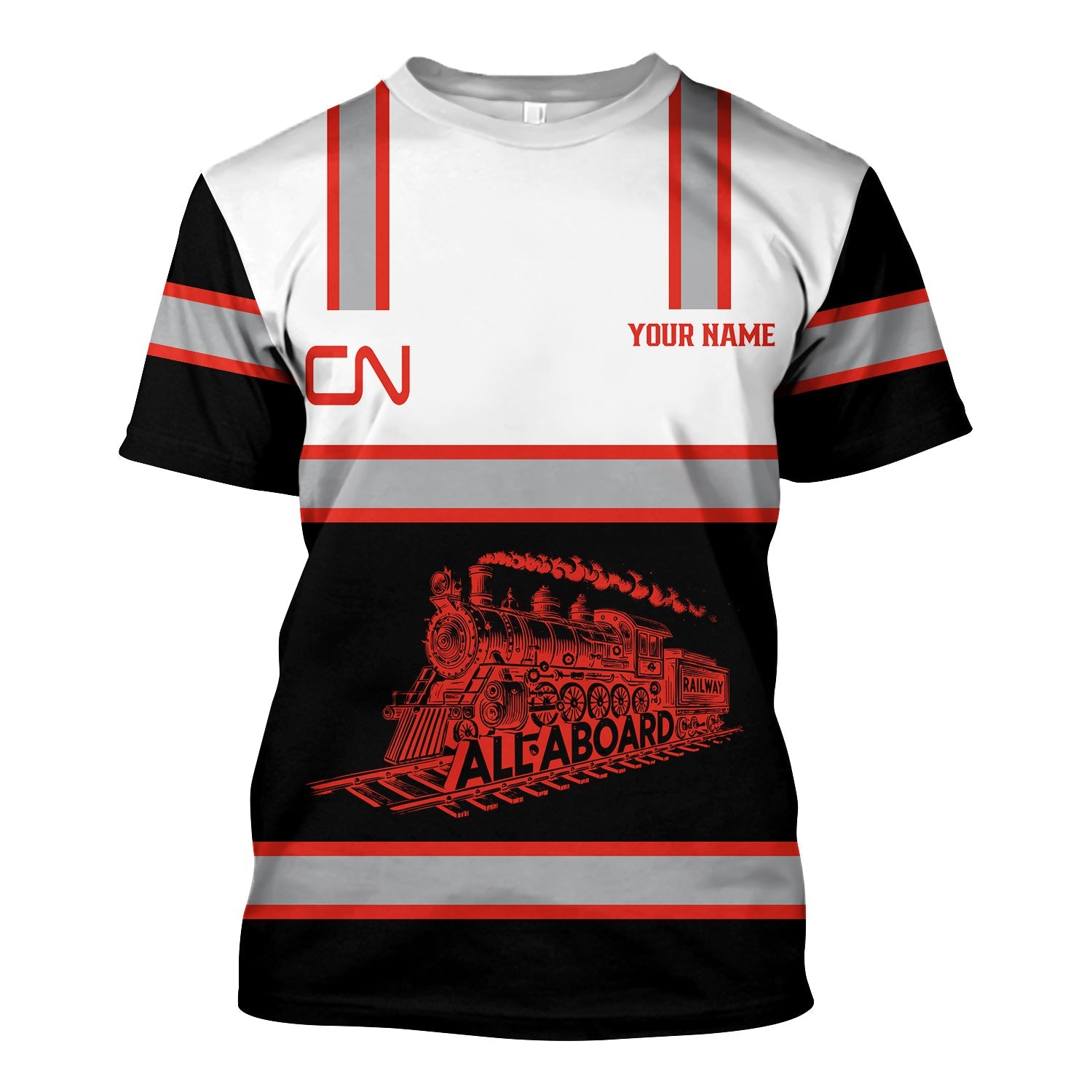 Railspirit Custom Name Canadian National Railroad T Shirt Eat Train Sleep Repeat Printed Train Shirt