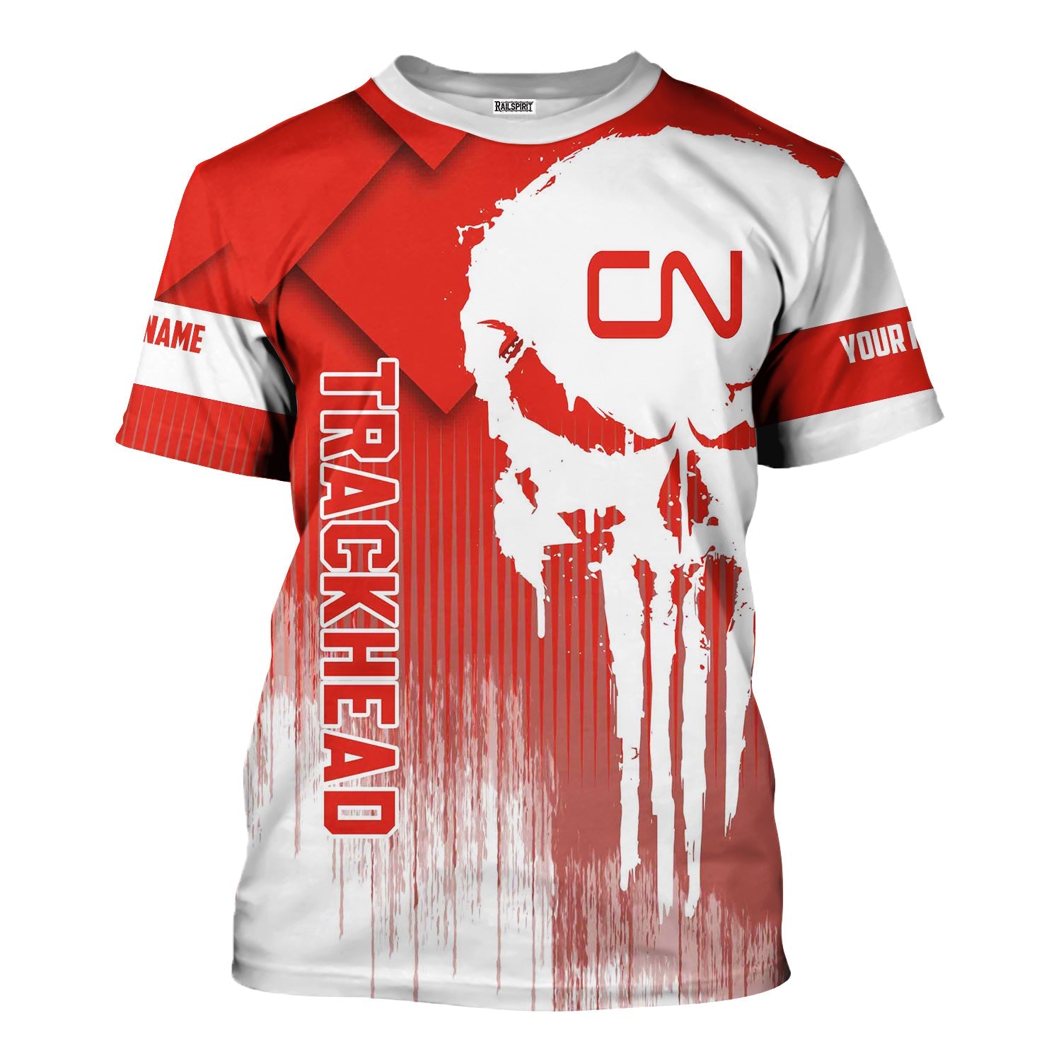 Railspirit Personalized Canadian National Railroad T-Shirt Skull Design with Custom Job Train Shirt for Trackhead Crew