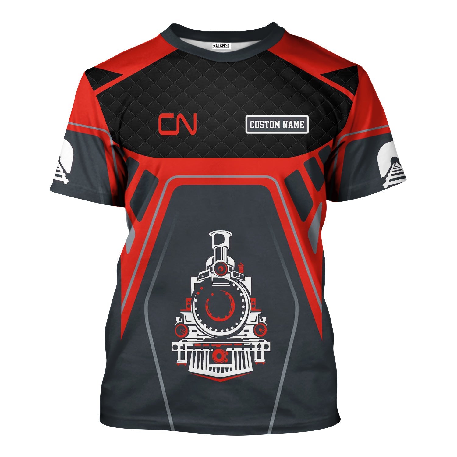 Railspirit Personalized Canadian National Railroad T-Shirt Steam Locomotive Engine Graphic Train Shirt All Over Print
