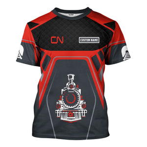 Railspirit Personalized Canadian National Railroad T-Shirt Steam Locomotive Engine Graphic Train Shirt All Over Print