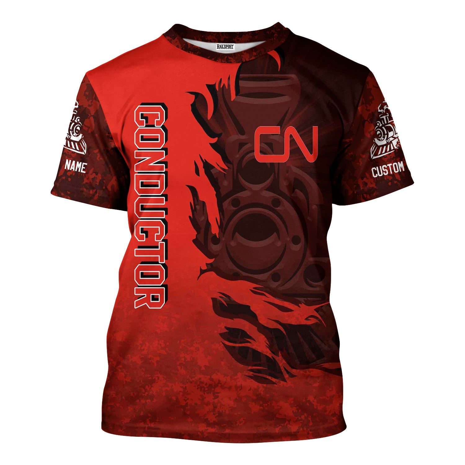 Railspirit Personalized Canadian National Railroad T-Shirt Blazing Style with Custom Position Train Shirt