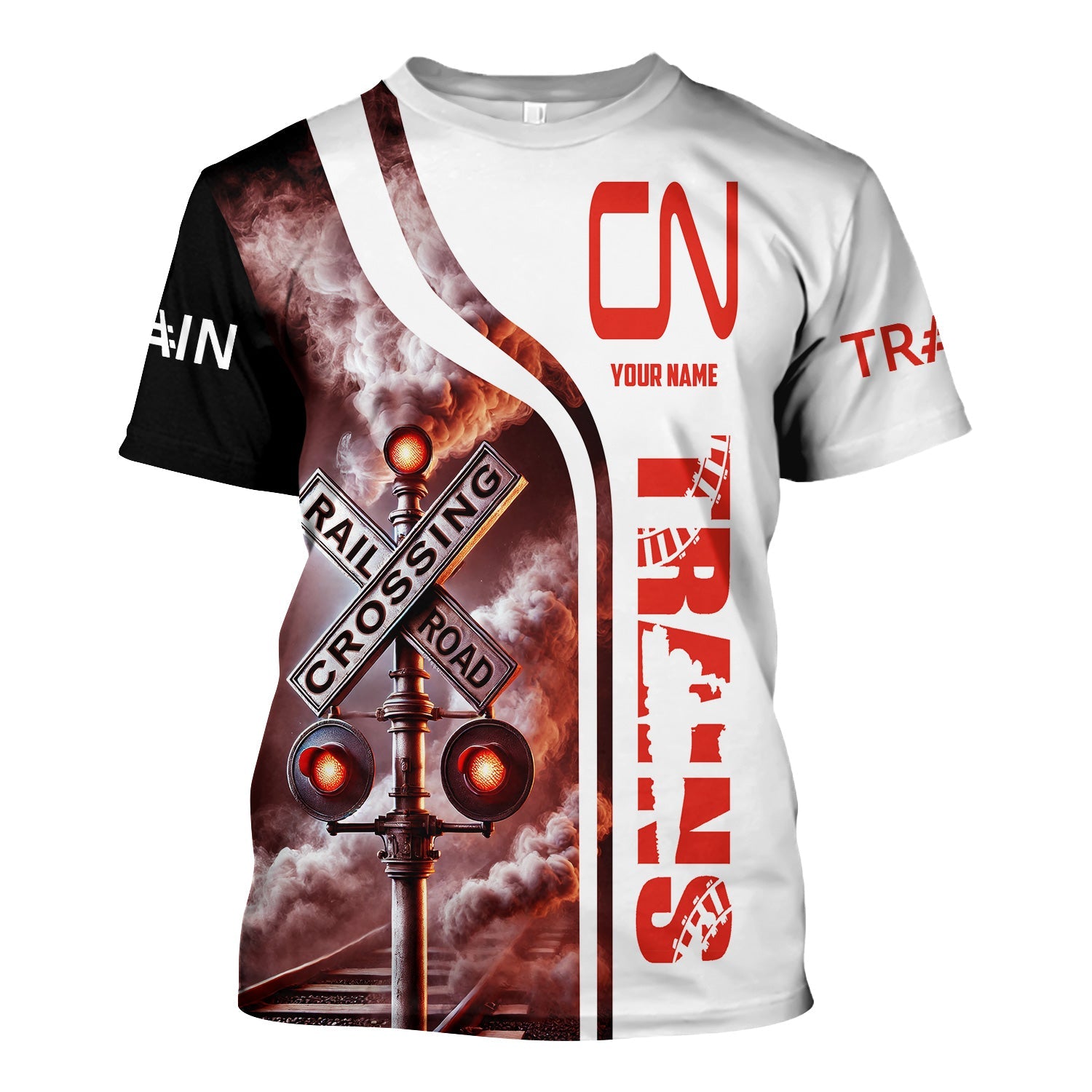 Railspirit Custom Name Canadian National Railroad T Shirt Railroad Crossing Sign Train Shirt All Over Print