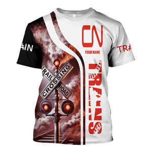 Railspirit Custom Name Canadian National Railroad T Shirt Railroad Crossing Sign Train Shirt All Over Print