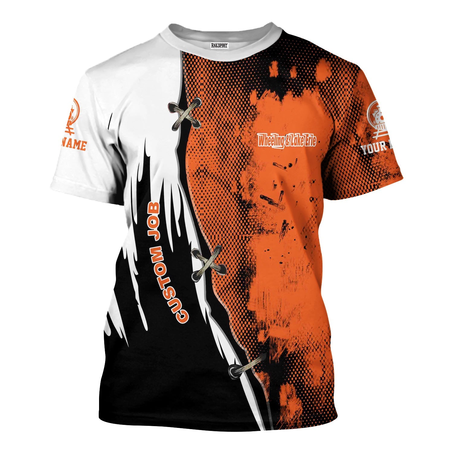 Railspirit Personalized Wheeling And Lake Erie Railroad T-Shirt Retro Stitches Design with Custom Position Train Shirt