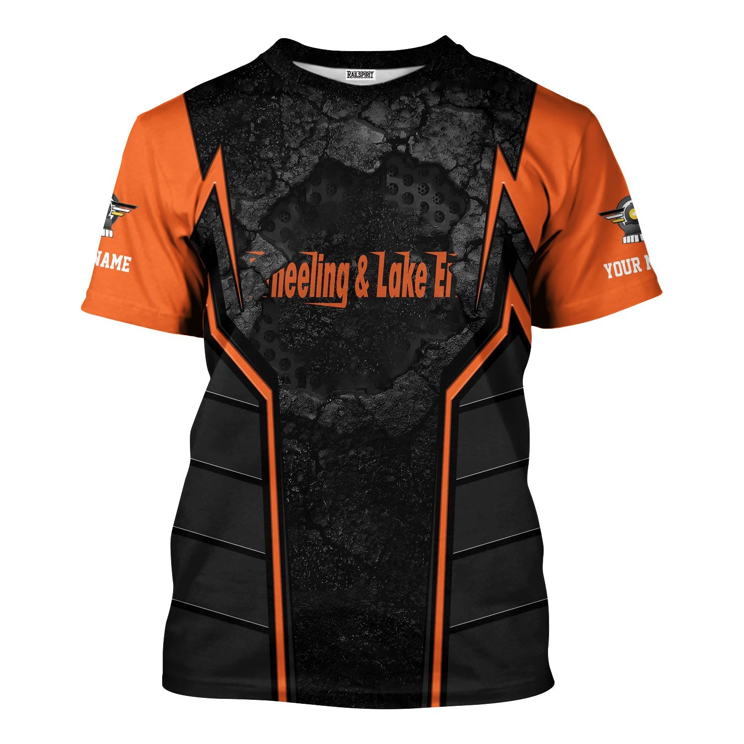 Railspirit Personalized Wheeling And Lake Erie Railroad T-Shirt Cracked Metal Design Train Shirt for Rail Enthusiasts