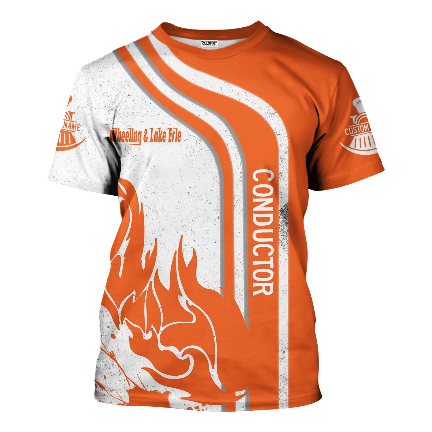 Railspirit Personalized Wheeling And Lake Erie Railroad T-Shirt Flame Design with Custom Job Position Train Shirt