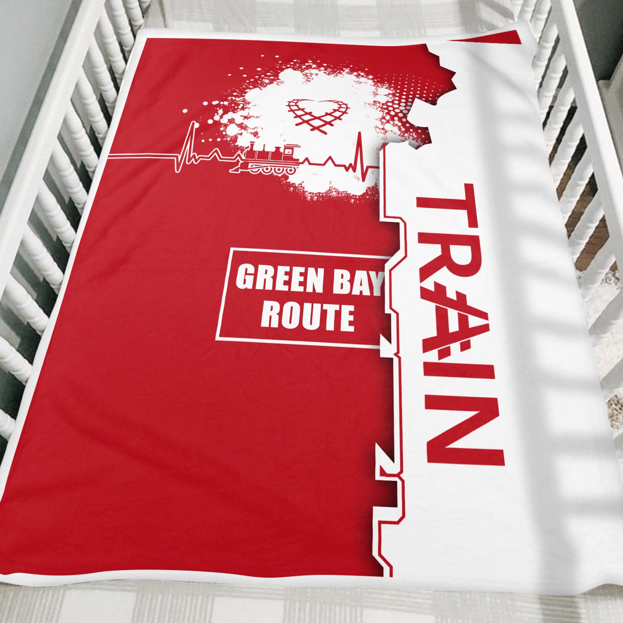 Railspirit Green Bay & Western Railroad Blanket Engine Heartbeat and Track Love Style Blanket Gift Idea For Train Lovers