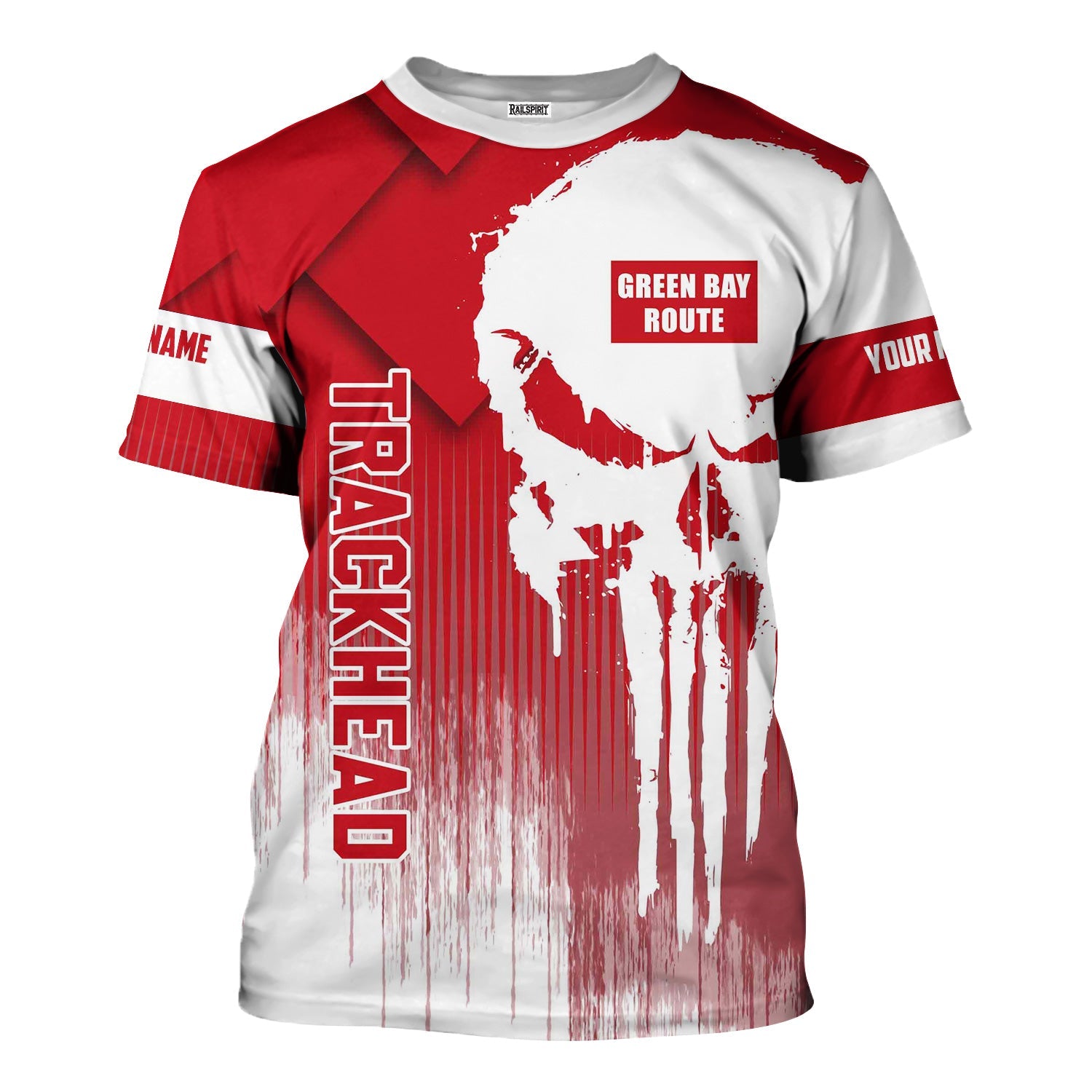 Railspirit Personalized Green Bay & Western Railroad T-Shirt Skull Design with Custom Job Train Shirt for Trackhead Crew