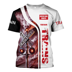 Railspirit Custom Name Green Bay & Western Railroad T Shirt Railroad Crossing Sign Train Shirt All Over Print