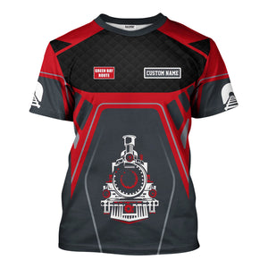 Railspirit Personalized Green Bay & Western Railroad T-Shirt Steam Locomotive Engine Graphic Train Shirt All Over Print