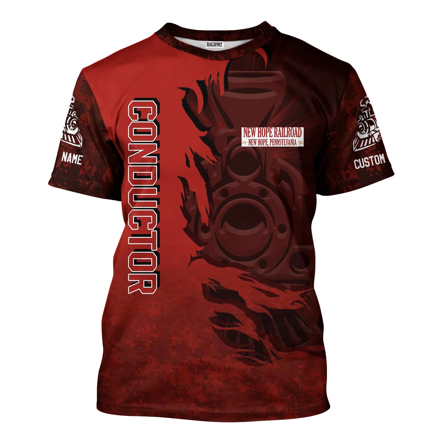 Railspirit Personalized New Hope Railroad T-Shirt Blazing Style with Custom Position Train Shirt