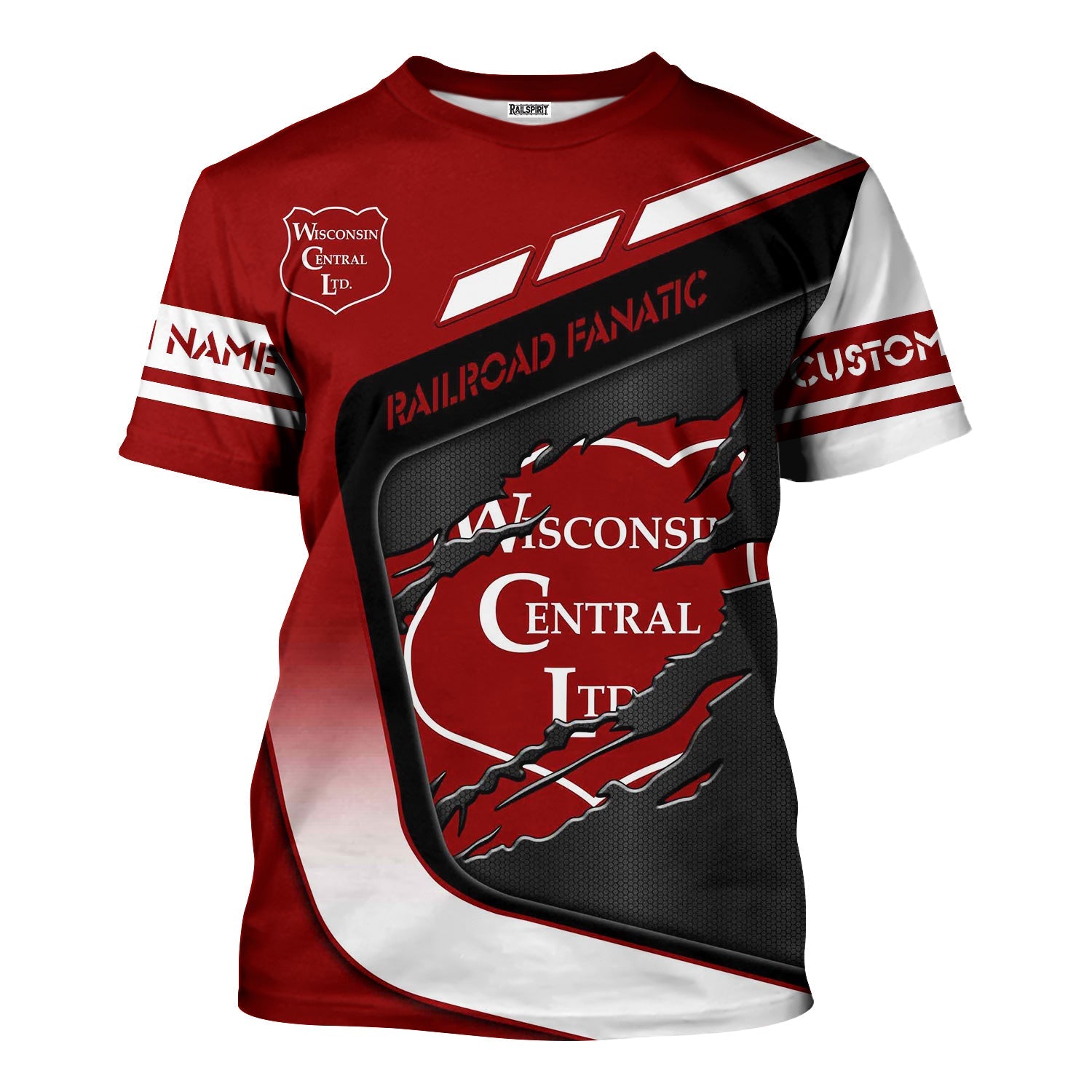 Railspirit Personalized Wisconsin Central Ltd Railroad T-Shirt Ripped Texture Style Train Shirt For Railroad Fanatic