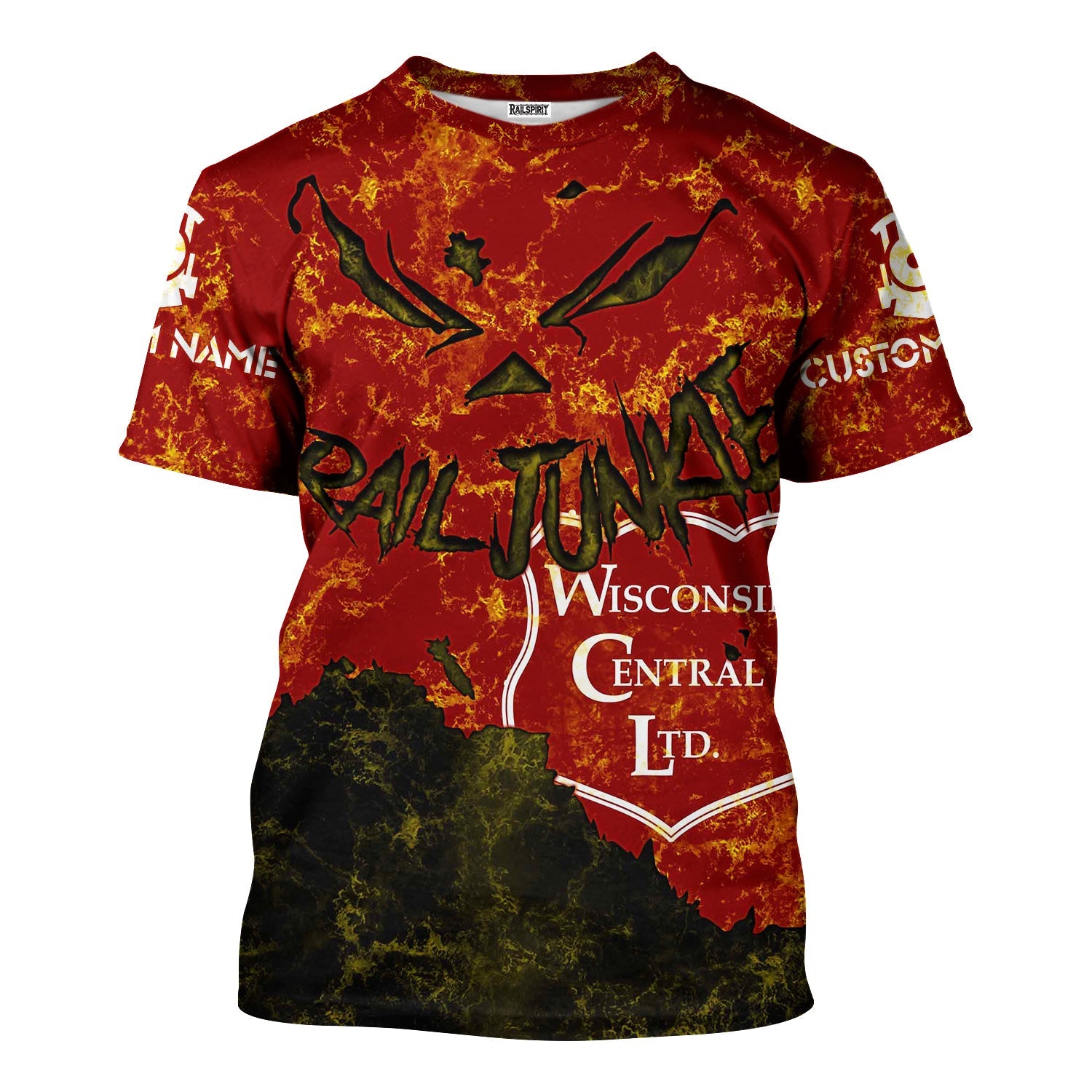 Railspirit Personalized Wisconsin Central Ltd Railroad T-Shirt Torn Graphic Style Train Shirt For Rail Junkie