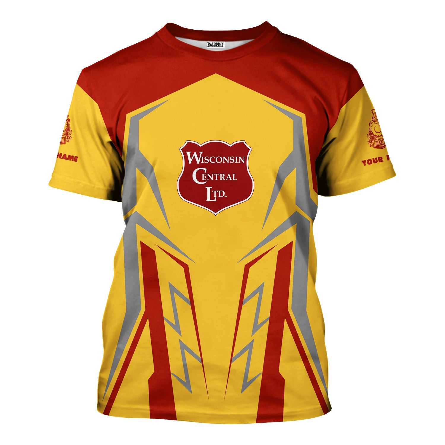 Railspirit Personalized Wisconsin Central Ltd Railroad T-Shirt Futuristic Design with Custom Job Train Shirt