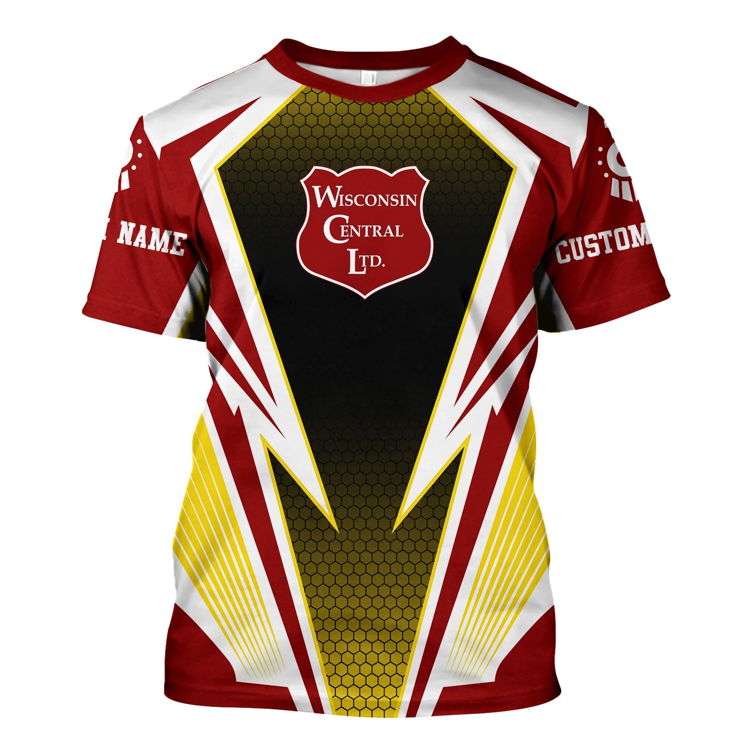 Railspirit Personalized Wisconsin Central Ltd Railroad T-Shirt Lightning Graphic Style Shirt Gift Idea For Train Lover