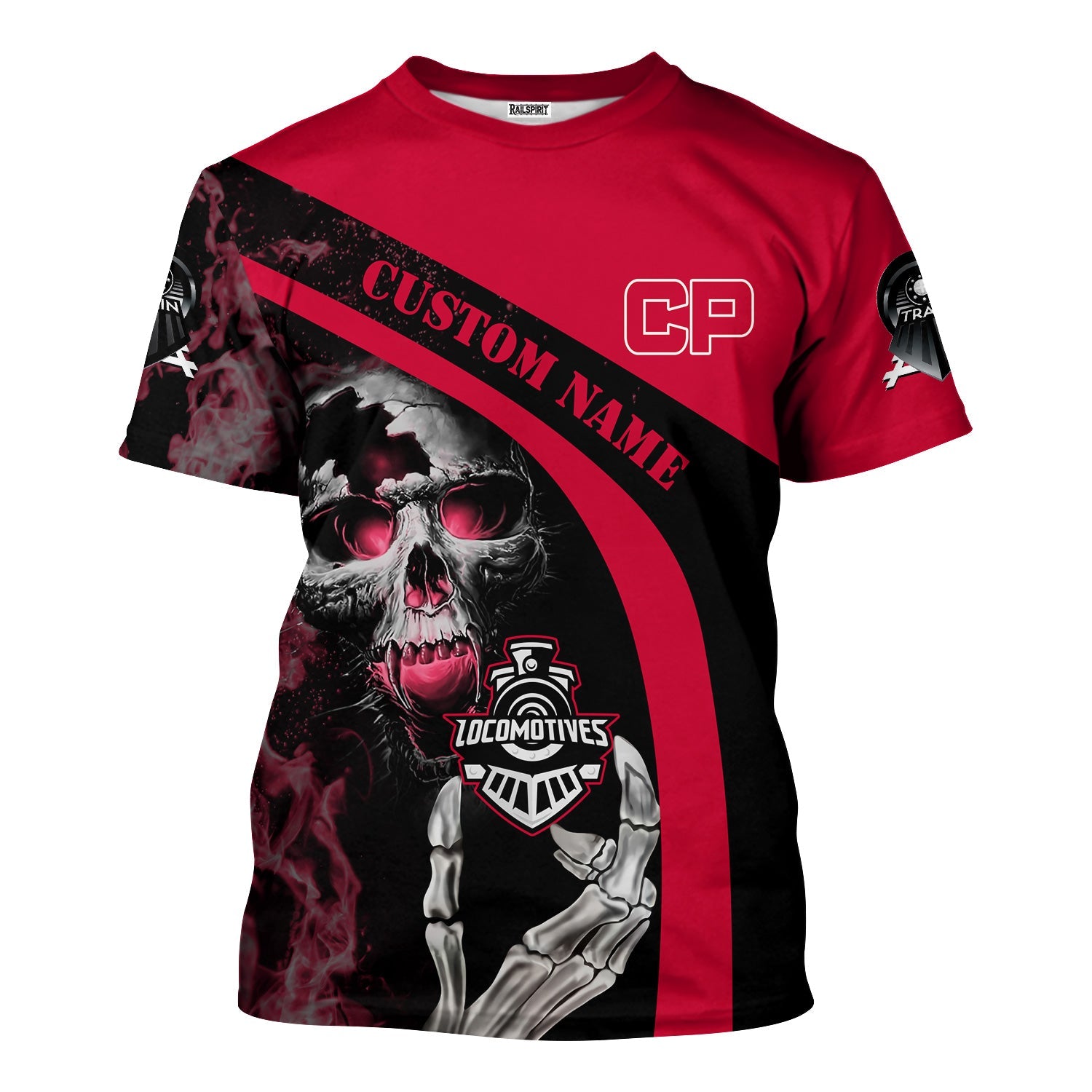 Railspirit Personalized Canadian Pacific Railroad T-Shirt Flame Skull Design Train Shirt for Locomotive Fans