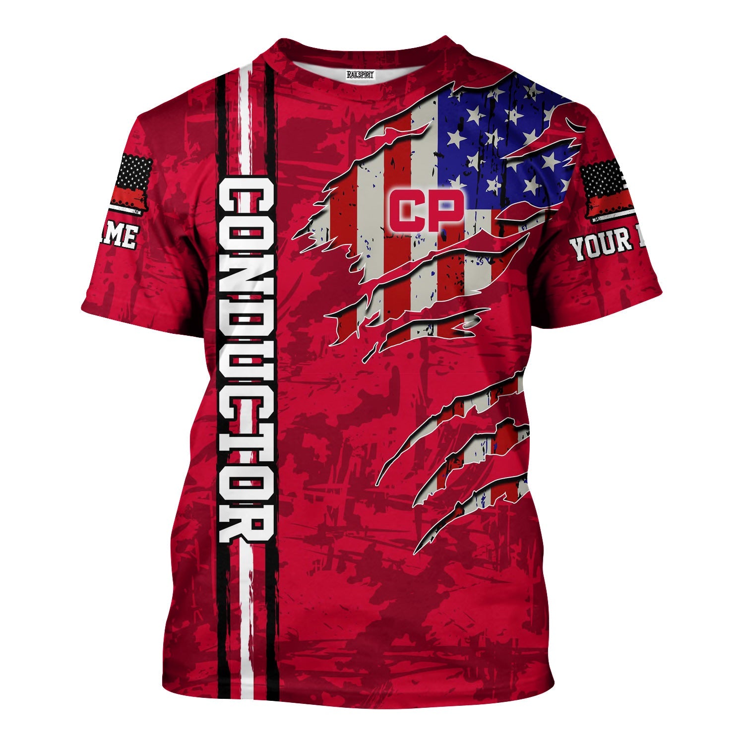 Railspirit Personalized Canadian Pacific Railroad T-Shirt USA Flag Claw Art with Custom Job Train Shirt