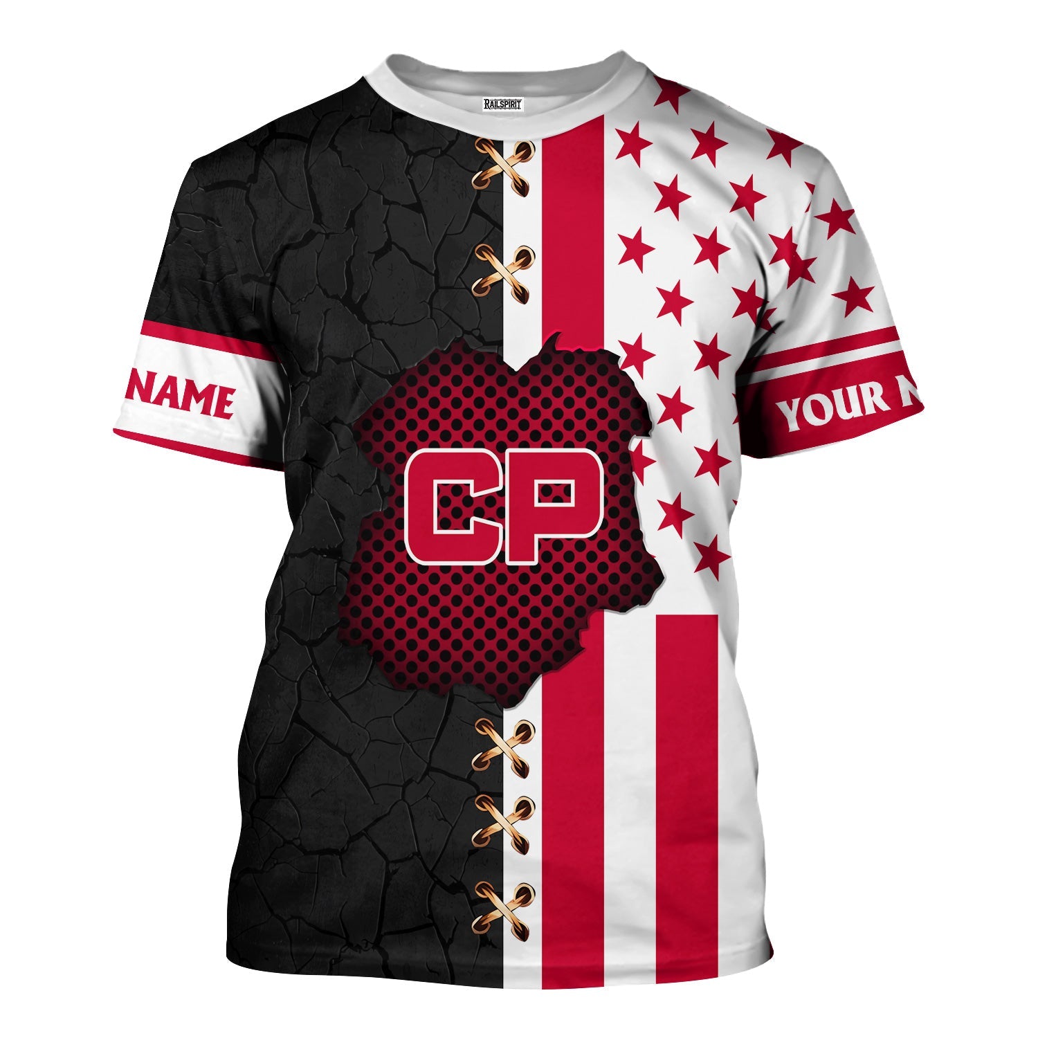 Railspirit Personalized Canadian Pacific Railroad T-Shirt American Flag with Crack Effect Train Shirt
