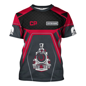 Railspirit Personalized Canadian Pacific Railroad T-Shirt Steam Locomotive Engine Graphic Train Shirt All Over Print