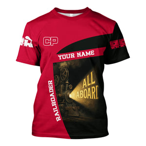 Railspirit Personalized Canadian Pacific Railroad T-Shirt All Aboard Steam Train Movie Projector Style Shirt
