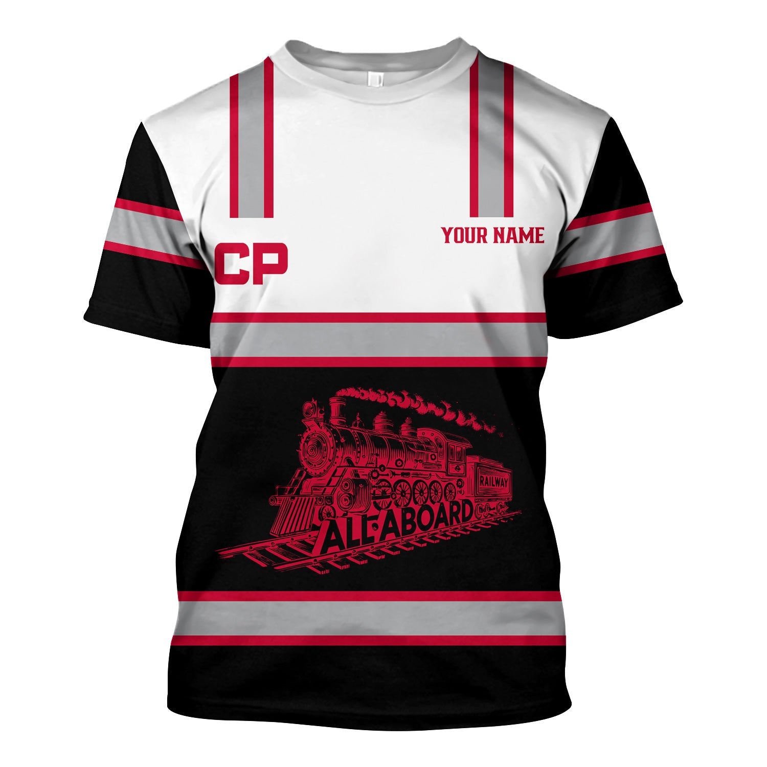 Railspirit Custom Name Canadian Pacific Railroad T Shirt Eat Train Sleep Repeat Printed Train Shirt