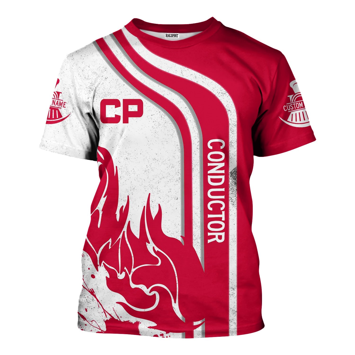 Railspirit Personalized Canadian Pacific Railroad T-Shirt Flame Design with Custom Job Position Train Shirt